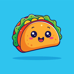 Cute Taco Mascot Vector Icon Illustration. Fast Food Isolated Flat Vector