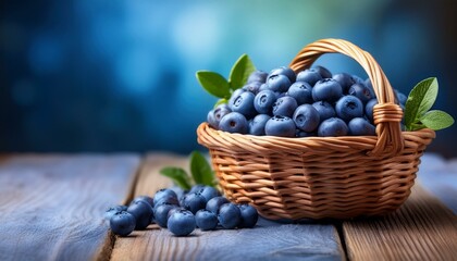 Abundance Freshly nature picked blueberries in a wicker basket, rich in brain-boosting nutrients, organic farm-to-table freshness. art