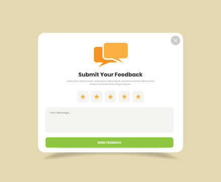 Minimalist user feedback collection ui popup kit design with text box and star rating