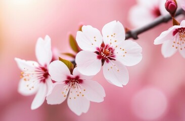 Obraz premium pink cherry blossoms on a pink blurred background.