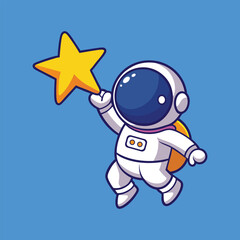 Astronaut Catching Star Cartoon Vector  Icon Illustration. Isolated Flat Cartoon Style