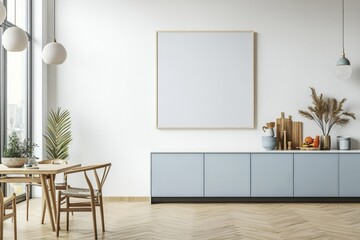 Poster Mockup in Kitchen Interior with White Wall created with Generative AI