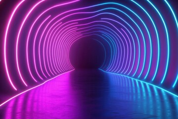 A vibrant illuminated tunnel with flowing neon lights, creating a mesmerizing and futuristic...