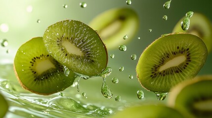 Fresh Kiwi Slices with Water Droplets