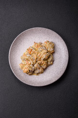 Delicious boiled beef or pork tongue sliced with carrots, onions, sour cream