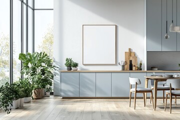 Poster Mockup in Kitchen Interior with White Wall created with Generative AI