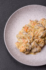 Delicious boiled beef or pork tongue sliced with carrots, onions, sour cream