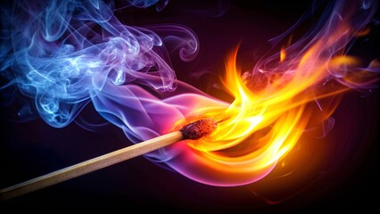 Vibrant flames erupt from a matchstick, symbolizing passion, creativity, and new beginnings, against a dark background, evoking a sense of power and transformation.