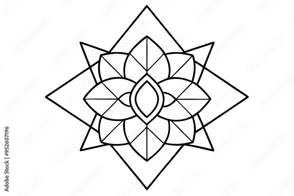 Wall mural circular pattern in form of mandala with flower for henna