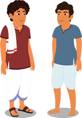 2 Indian Village Mans in Kurta and Dhoti-Side Pose for moral story charecters