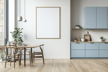 Poster Mockup in Kitchen Interior with White Wall created with Generative AI