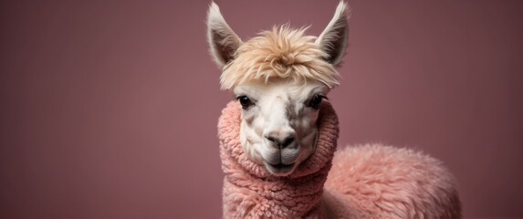 Interesting pink alpaca on pink background.