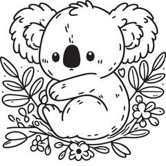 koala illustration. hand drawn koala black and white vector illustration. isolated white background