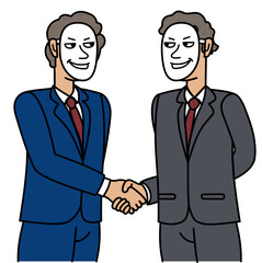 businessmen shaking hands with mask smiling and showing falsehood.eps