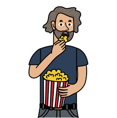 Bearded man eating some delicious popcorn.eps