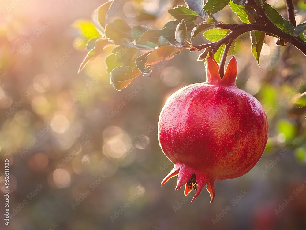 Wall mural Sunlit Pomegranate on Tree