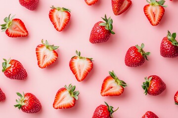 Fresh Strawberries on Pink Background
