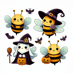 Obraz premium Bees dressed in Halloween costumes