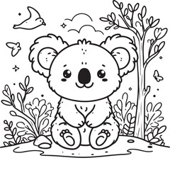 koala illustration. hand drawn koala black and white vector illustration. isolated white background