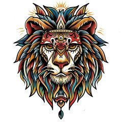 Fototapeta premium Tribal Lion Tattoo very simple traditional tattoo flash styles illustration