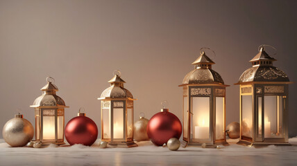 Obraz premium 3d render minimalist christmas lantern elements with empty space