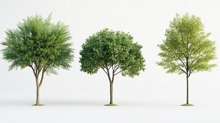 Obraz premium Four distinct trees with realistic green leaves and different forms and sizes