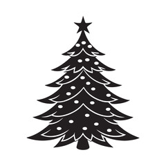  christmas tree silhouette vector, isolated on white background, black and white silhouette, vector and illustration, silhouette style