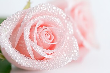 roses with full of water drops, pastel light colors, translucent minimalism, pure background, frosted glass blurry cover for design background