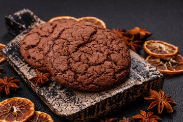 Delicious crispy round oatmeal cookies with chocolate