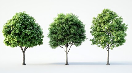 Four realistic trees with varying shapes and sizes