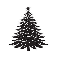  christmas tree silhouette vector, isolated on white background, black and white silhouette, vector and illustration, silhouette style