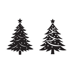 set of christmas tree silhouette vector, isolated on white background, black and white silhouette, vector and illustration, silhouette style