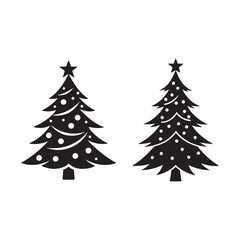 set of christmas tree silhouette vector, isolated on white background, black and white silhouette, vector and illustration, silhouette style
