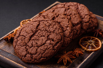 Delicious crispy round oatmeal cookies with chocolate