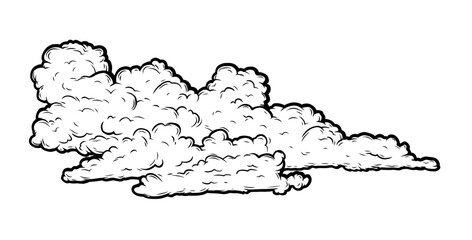 Set of clouds in hand drawn vintage retro style isolated on white background. Cartoon design elements. Vector illustration.