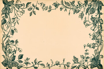 Vintage ornate leaf border with intricate medieval manuscript design in monochrome, featuring detailed craftsmanship, scrollwork, and classic decorative patterns for retro and antique illustrations