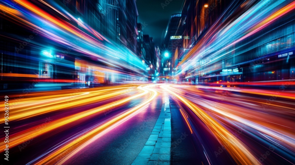 Leinwandbilder abstract image of blurred street lights and moving car lights, creating colorful trails and a dynami