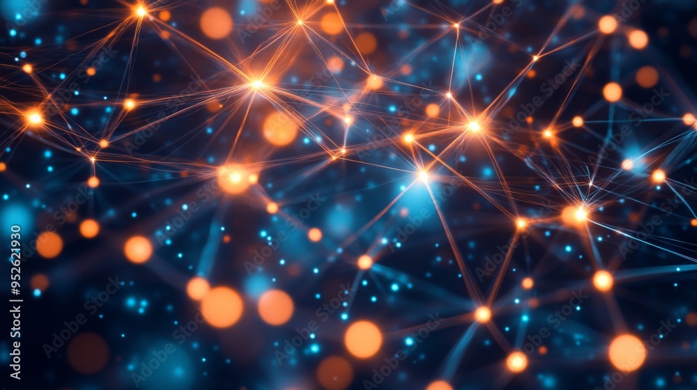 Poster Abstract image of digital connections and wireless signals represented by glowing lines and dots, symbolizing the invisible network of wireless communication