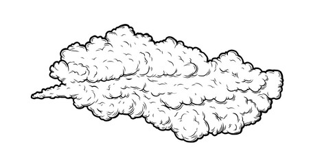 Set of clouds in handmade vintage retro style isolated on white background. Cartoon hand-drawn design elements in retro engraving style. Vector illustration.