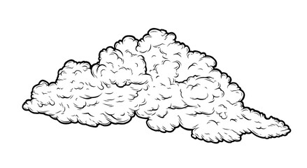 Set of clouds in handmade vintage retro style isolated on white background. Cartoon hand-drawn design elements in retro engraving style. Vector illustration.