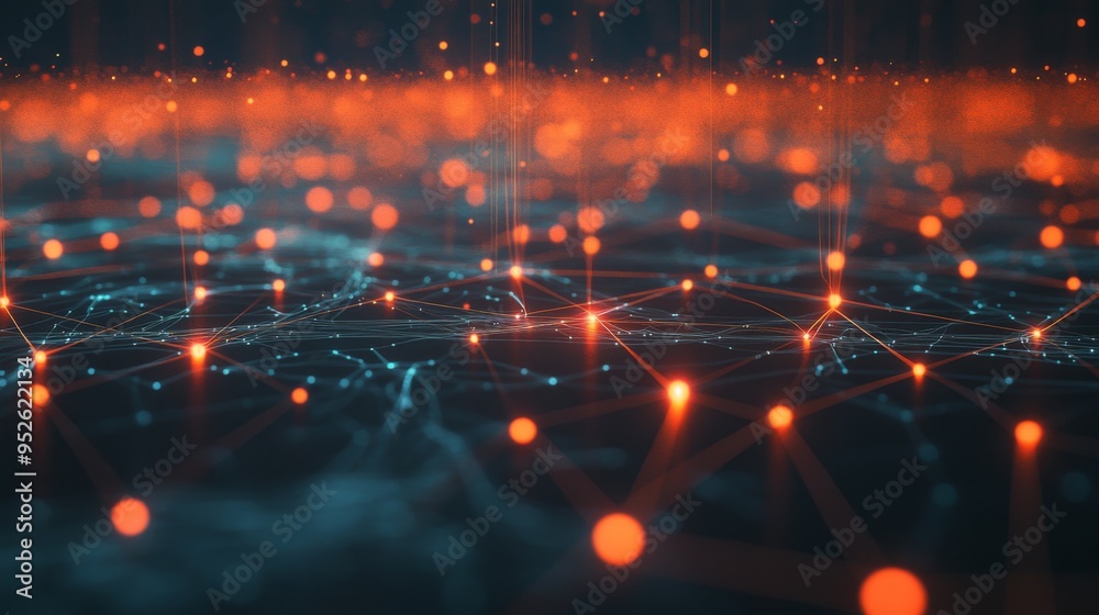 Aufkleber Abstract image of digital connections and wireless signals represented by glowing lines and dots, symbolizing the invisible network of wireless communication