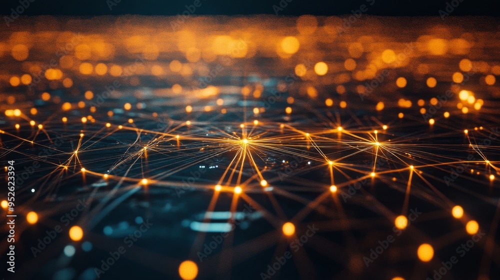 Poster Abstract image of digital connections and wireless signals represented by glowing lines and dots, symbolizing the invisible network of wireless communication