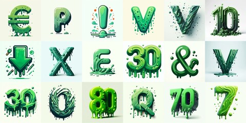 Naklejka premium Green Lettering Typeface. AI generated illustration