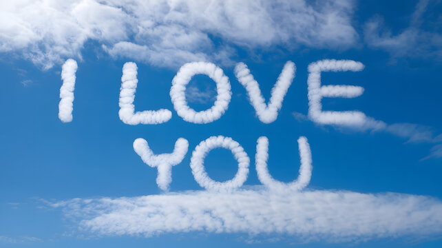 words i love you made out of clouds on a clear blue sky