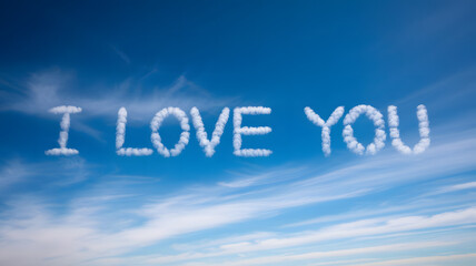 words i love you made out of clouds on a clear blue sky