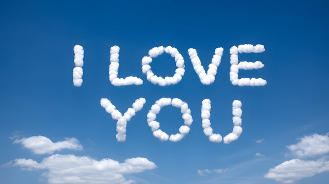 words i love you made out of clouds on a clear blue sky