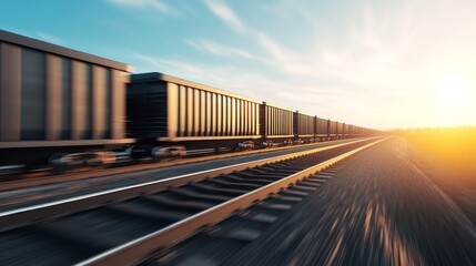 Obraz premium Sleek Futuristic Coal Freight Train in Industrial Landscape with Automated Loading - Efficient Logistics System