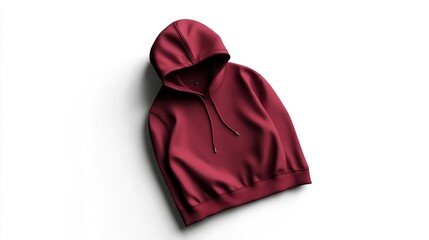 A maroon hoodie laid flat on a white background, showcasing its design and texture.