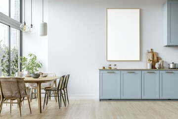 Poster Mockup in Kitchen Interior with White Wall created with Generative AI