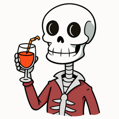 Vector Art Skeleton Drinking Wine on White Background